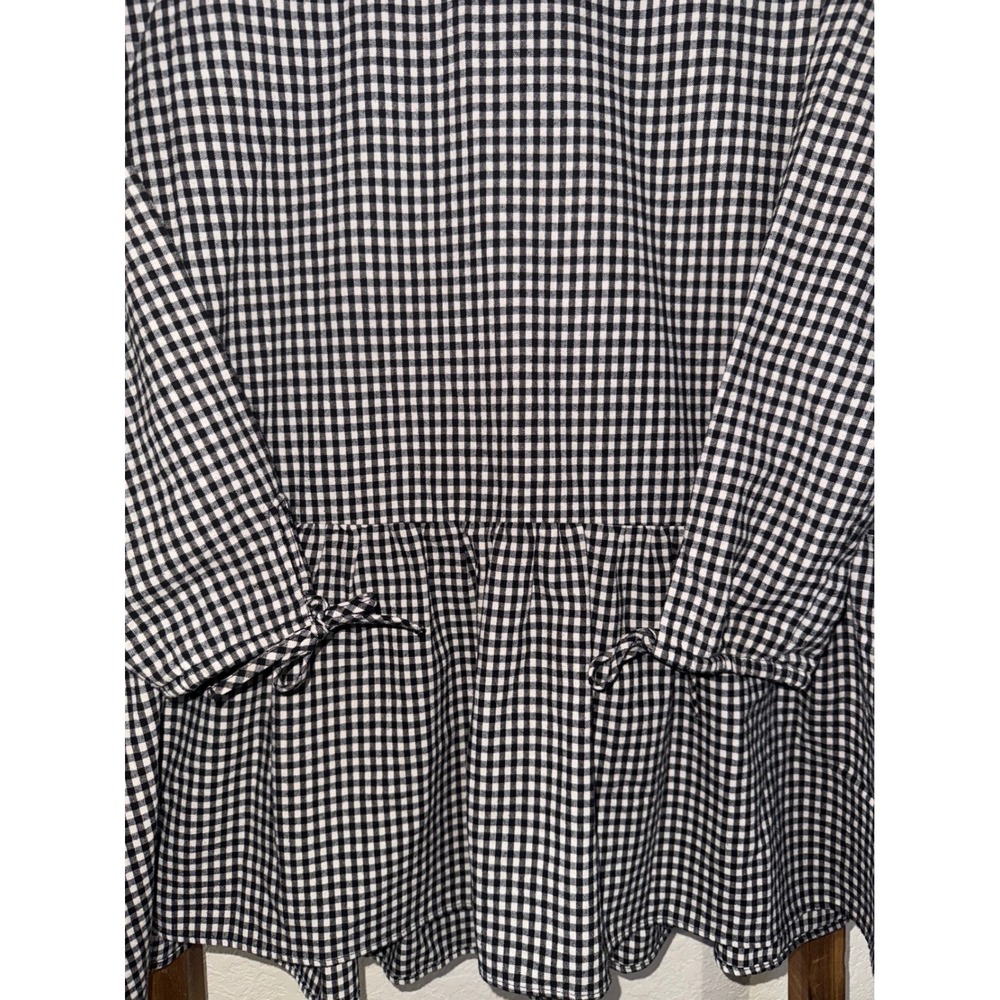 Zara Basic Gingham Peplum Blouse Black White Tie Sleeve Button Back Small - Picture 2 of 11